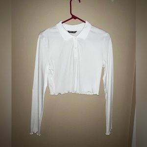 SHEIN - Cropped White Collared Long Sleeve - Size Small
